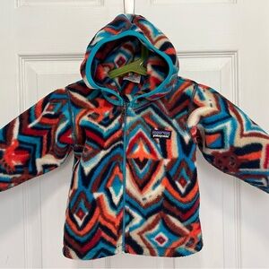 Patagonia Hooded Fleece Zippered Jacket Raven Tapestry 12-18 months